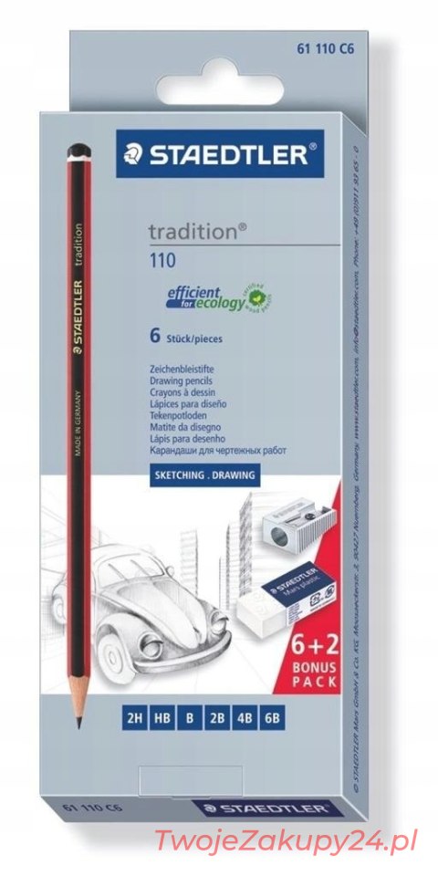 Staedtler Zestaw Ołówków Tradition Gumka Temperówka 6 Szt