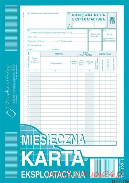 803-3 Miesięczna Karta Eksploatacyjna Sm-113