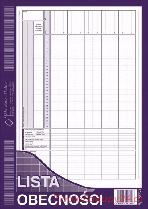 Lista Obecności A-4 506-1