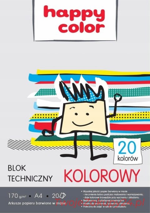 B296 Blok Techniczny Kolorowy A4 Happy Color 20Kol