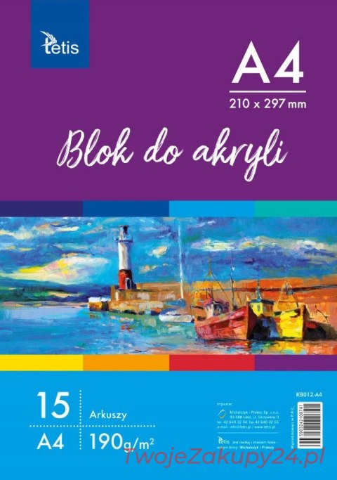 Blok Do Akryli A4 190G/M2 15 Arkuszy Tetis